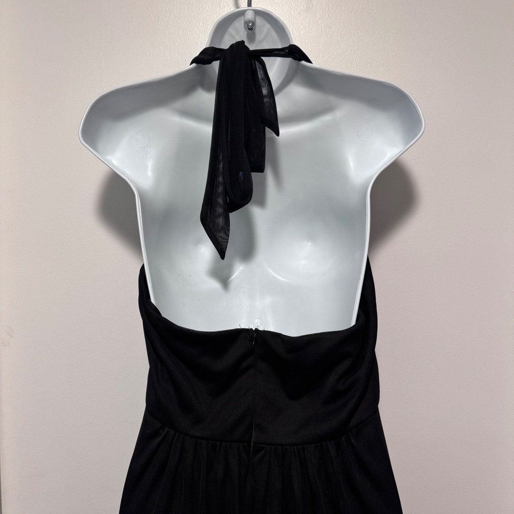 VTG DOLLAR Black Halter Neck Ruched Waist Empire Waist Maxi Dress Large USA - Picture 5 of 11